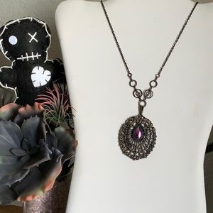Amethyst AB Bombe Glass Cab on Hematite Setting Loop and Rhinestone Drop